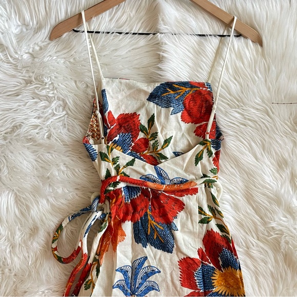 FARM RIO Dress NWT Pineapple Flowers Floral Tropical Boho Linen Blend Midi XS - Picture 13 of 16